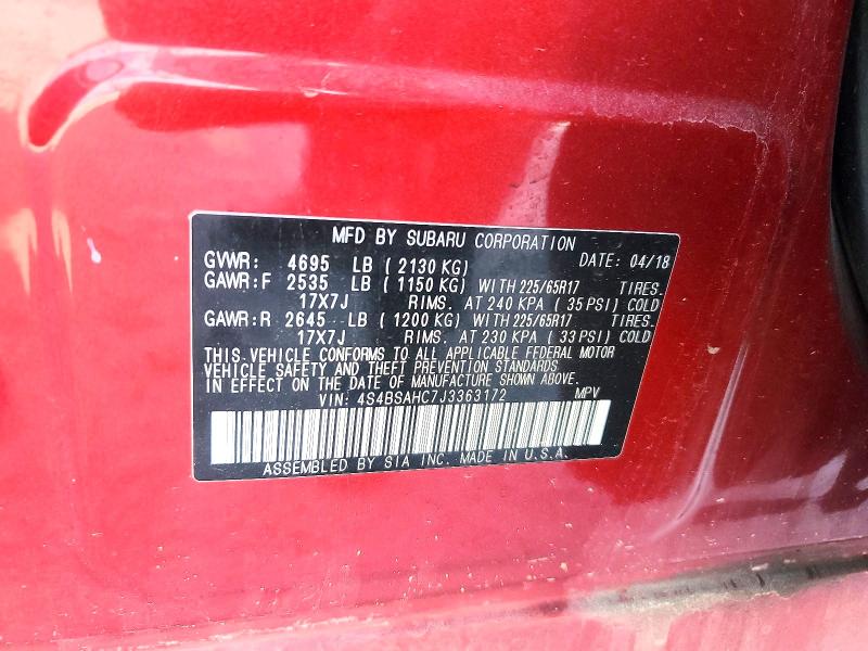 2018 Subaru Outback მანქანა იყიდება აუქციონზე, vin: 4S4BSAHC7J3363172, აუქციონის ნომერი: 79610545