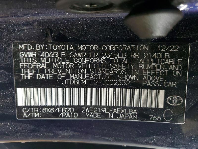 78564065 :رقم المزاد ، JTDBCMFE2PJ002332 vin ، 2023 Toyota Corolla Hybrid مزاد بيع