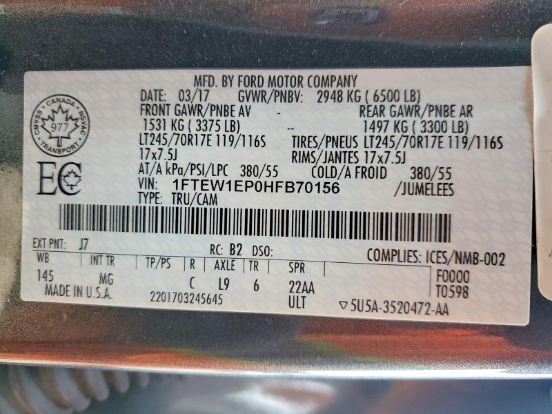 Auction sale of the 2017 Ford F150, vin: 1FTEW1EP0HFB70156, lot number: 77238285