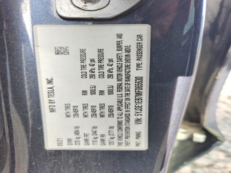 2021 Tesla Model 3 მანქანა იყიდება აუქციონზე, vin: 5YJ3E1EB7MF065630, აუქციონის ნომერი: 47796456