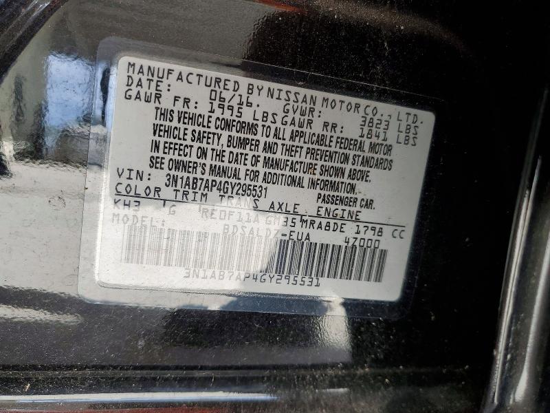 Aukcja sprzedaży 2016 Nissan Sentra, vin: 3N1AB7AP4GY295531, numer aukcji: 79795235
