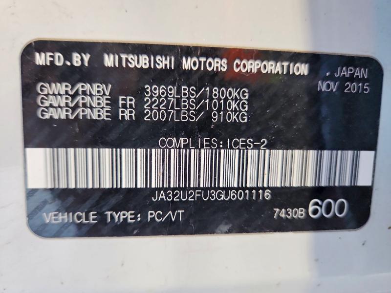 Продаж на аукціоні авто 2016 Mitsubishi Lancer, vin: JA32U2FU3GU601116, номер лоту: 78964435