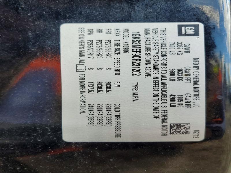 46282316 :رقم المزاد ، 1GKS2MEF9CR231202 vin ، 2012 Gmc Yukon Xl مزاد بيع
