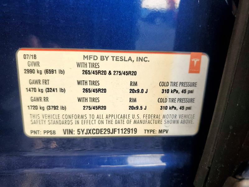 Продажа на аукционе авто 2018 Tesla Model X, vin: 5YJXCDE29JF112919, номер лота: 79535285