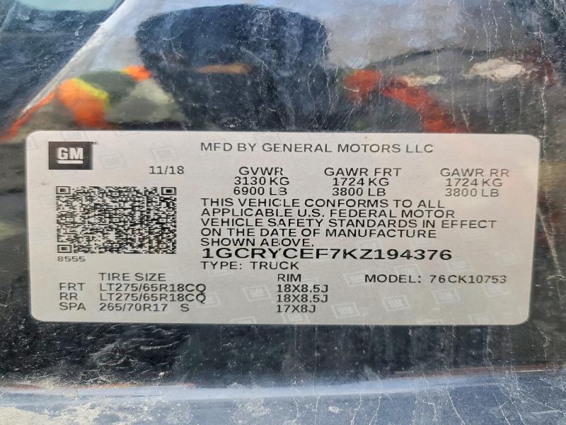 47772266 :رقم المزاد ، 1GCRYCEF7KZ194376 vin ، 2019 Chevrolet Silverado مزاد بيع