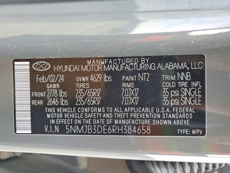 Aukcja sprzedaży 2024 Hyundai Tucson, vin: 5NMJB3DE6RH384658, numer aukcji: 47929616