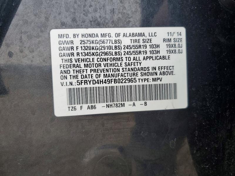 Aukcja sprzedaży 2015 Acura Mdx, vin: 5FRYD4H49FB022965, numer aukcji: 79458655