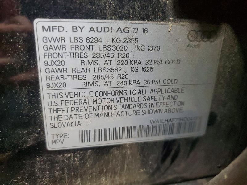 Продаж на аукціоні авто 2017 Audi Q7, vin: WA1LHAF71HD041316, номер лоту: 45839906