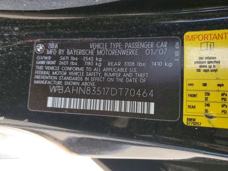 Aukcja sprzedaży 2007 Bmw 750, vin: WBAHN83517DT70464, numer aukcji: 48206276
