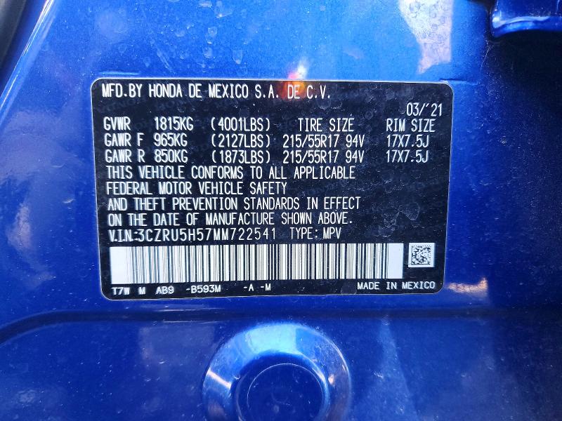 Продаж на аукціоні авто 2021 Honda Hr-v, vin: 3CZRU5H57MM722541, номер лоту: 46422036