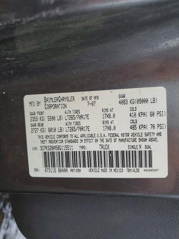 Aukcja sprzedaży 2008 Dodge Ram 2500, vin: 3D7KS28A58G115511, numer aukcji: 45951996