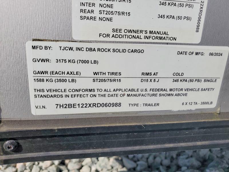 Продаж на аукціоні авто 2024 Rock Solid Carg Enclosed C, vin: 7H2BE122XRD060988, номер лоту: 46655196