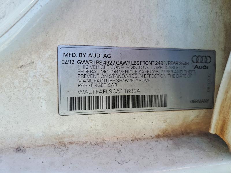 2012 Audi A4 მანქანა იყიდება აუქციონზე, vin: WAUFFAFL9CA116924, აუქციონის ნომერი: 46430156