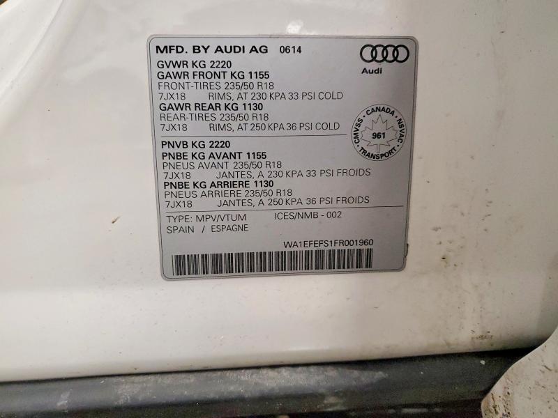 Aukcja sprzedaży 2015 Audi Q3, vin: WA1EFEFS1FR001960, numer aukcji: 46650466
