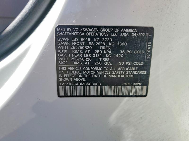 Aukcja sprzedaży 2021 Volkswagen Atlas, vin: 1V2KR2CA3MC583083, numer aukcji: 41748546