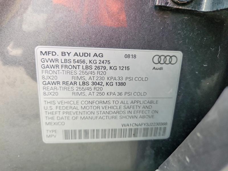 2018 Audi Q5 მანქანა იყიდება აუქციონზე, vin: WA1CNAFY3J2230388, აუქციონის ნომერი: 79664165