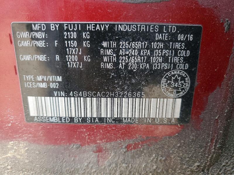 Aukcja sprzedaży 2017 Subaru Outback, vin: 4S4BSCAC2H3226365, numer aukcji: 46991996