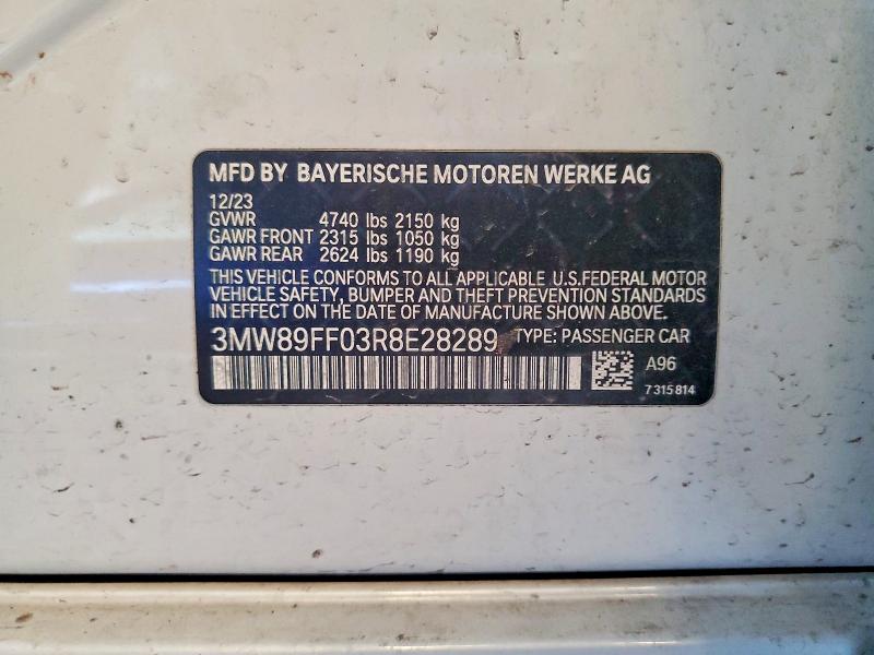 79131025 :رقم المزاد ، 3MW89FF03R8E28289 vin ، 2024 Bmw 330xi مزاد بيع