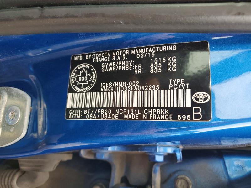 47730206 :رقم المزاد ، VNKKTUD33FA042295 vin ، 2015 Toyota Yaris مزاد بيع