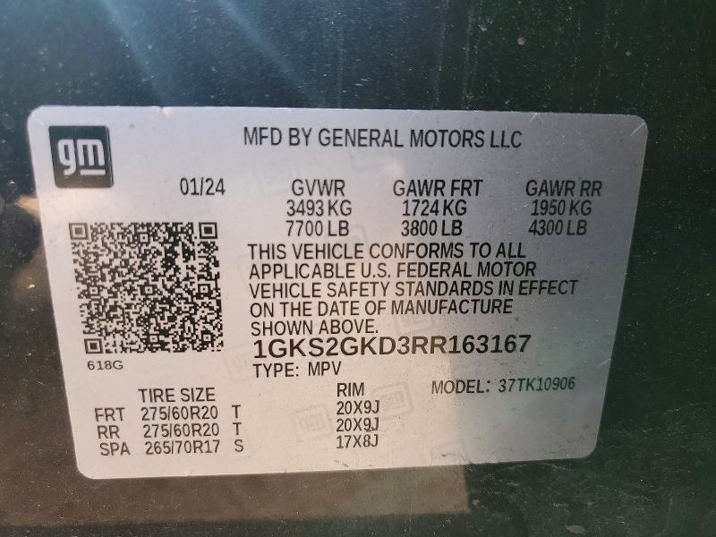 46243446 :رقم المزاد ، 1GKS2GKD3RR163167 vin ، 2024 Gmc Yukon Xl مزاد بيع