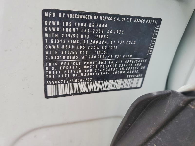 79949495 :رقم المزاد ، 3VV8C7B27SM067293 vin ، 2025 Volkswagen Taos مزاد بيع