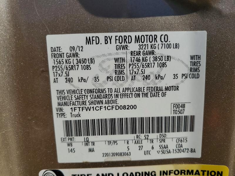 Продаж на аукціоні авто 2012 Ford F150, vin: 1FTFW1CF1CFD08200, номер лоту: 46242376