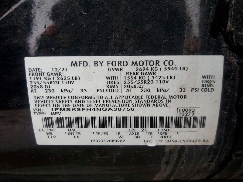 Aukcja sprzedaży 2022 Ford Explorer, vin: 1FMSK8FH4NGA30756, numer aukcji: 41619306