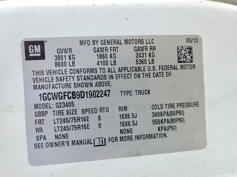 Aukcja sprzedaży 2013 Chevrolet Express G2500, vin: 1GCWGFCB9D1902247, numer aukcji: 62149866