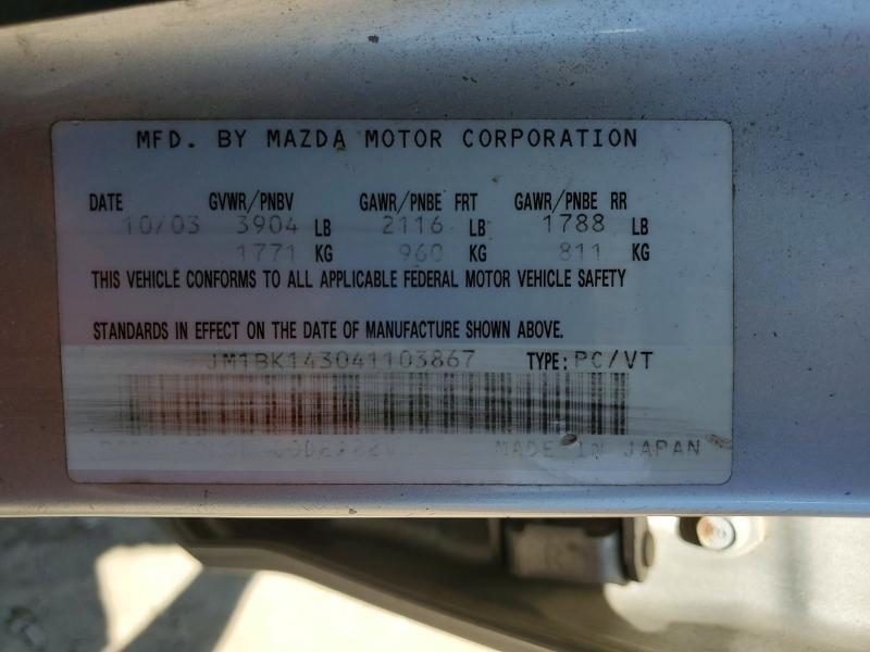 2004 Mazda 3 მანქანა იყიდება აუქციონზე, vin: JM1BK143041103867, აუქციონის ნომერი: 47043456