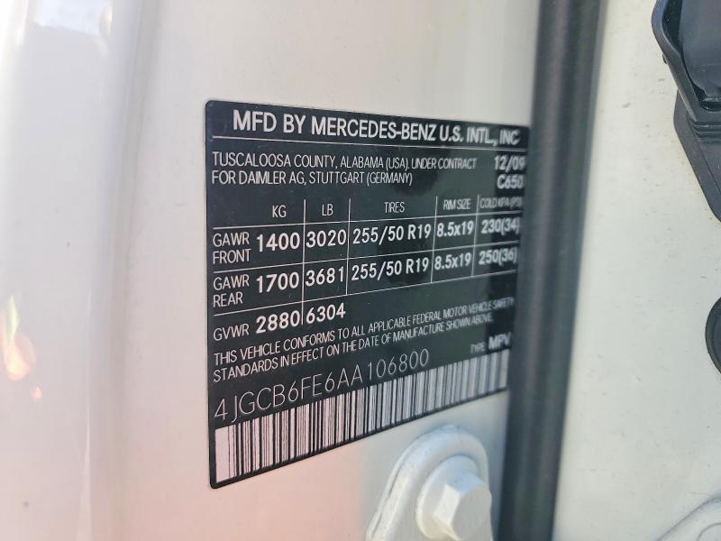 41737486 :رقم المزاد ، 4JGCB6FE6AA106800 vin ، 2010 Mercedes-benz R مزاد بيع