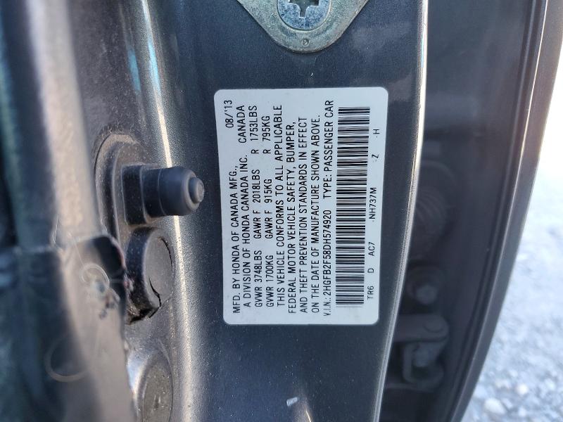 2013 Honda Civic მანქანა იყიდება აუქციონზე, vin: 2HGFB2F58DH574920, აუქციონის ნომერი: 45882486