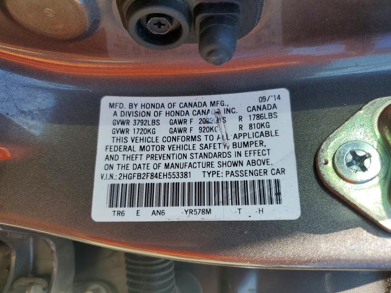 46834056 :رقم المزاد ، 2HGFB2F84EH553381 vin ، 2014 Honda Civic مزاد بيع
