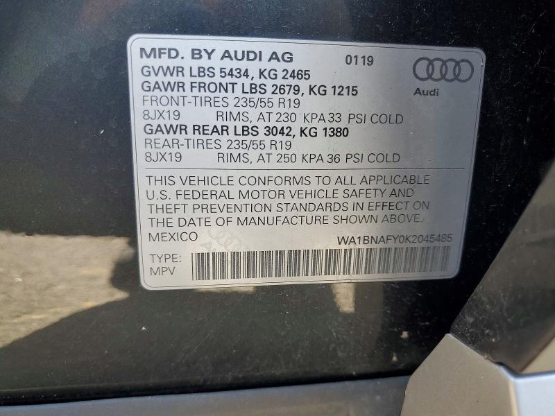 79126515 :رقم المزاد ، WA1BNAFY0K2045485 vin ، 2019 Audi Q5 مزاد بيع