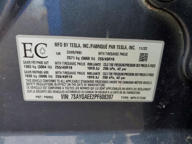 Продаж на аукціоні авто 2023 Tesla Model Y, vin: 7SAYGAEE2PF608397, номер лоту: 79909435
