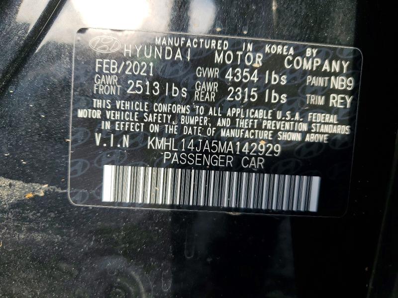 Продаж на аукціоні авто 2021 Hyundai Sonata, vin: KMHL14JA5MA142929, номер лоту: 45686616