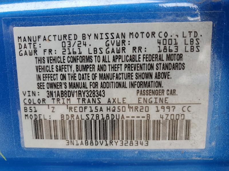 2024 Nissan Sentra მანქანა იყიდება აუქციონზე, vin: 3N1AB8DV1RY328343, აუქციონის ნომერი: 46718996