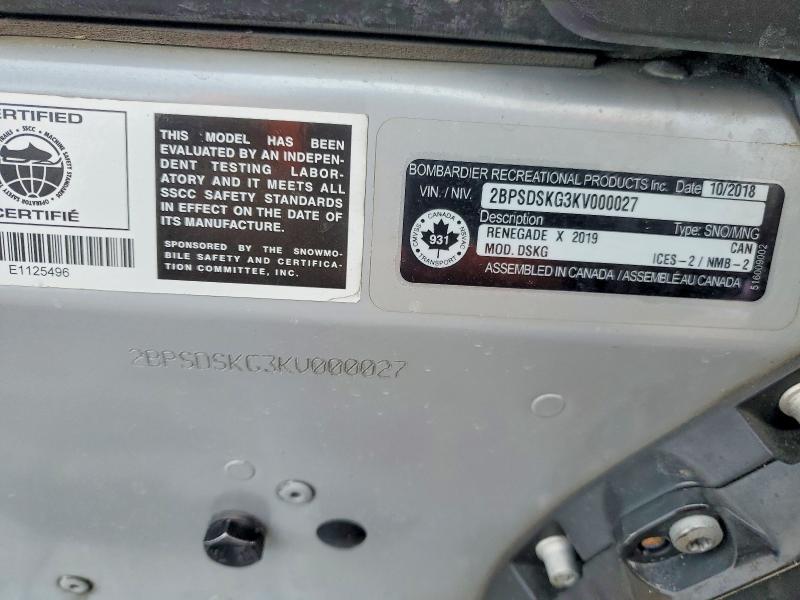 Продаж на аукціоні авто 2019 Ski-doo 899 Cc, vin: 2BPSDSKG3KV000027, номер лоту: 47257096