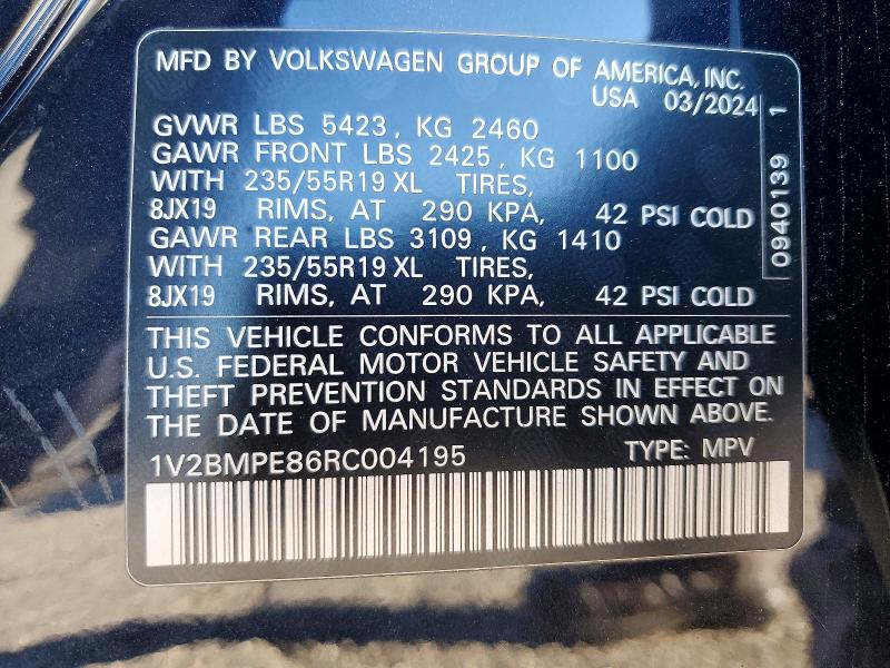 79929545 :رقم المزاد ، 1V2BMPE86RC004195 vin ، 2024 Volkswagen Id.4 مزاد بيع