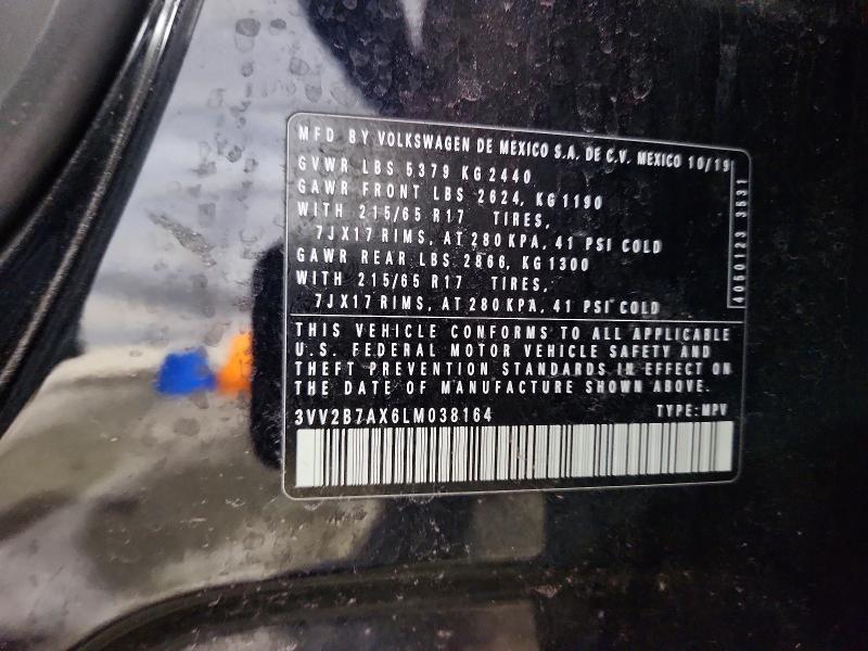 2020 Volkswagen Tiguan მანქანა იყიდება აუქციონზე, vin: 3VV2B7AX6LM038164, აუქციონის ნომერი: 41648236