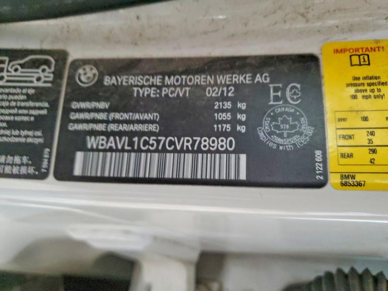 2012 Bmw X1 მანქანა იყიდება აუქციონზე, vin: WBAVL1C57CVR78980, აუქციონის ნომერი: 79753455