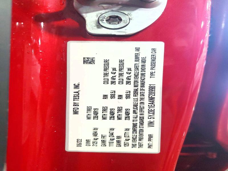 2022 Tesla Model 3 მანქანა იყიდება აუქციონზე, vin: 5YJ3E1EA4NF289981, აუქციონის ნომერი: 46726886