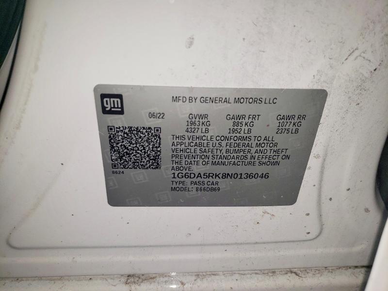 2022 Cadillac Ct4 მანქანა იყიდება აუქციონზე, vin: 1G6DA5RK8N0136046, აუქციონის ნომერი: 46328946