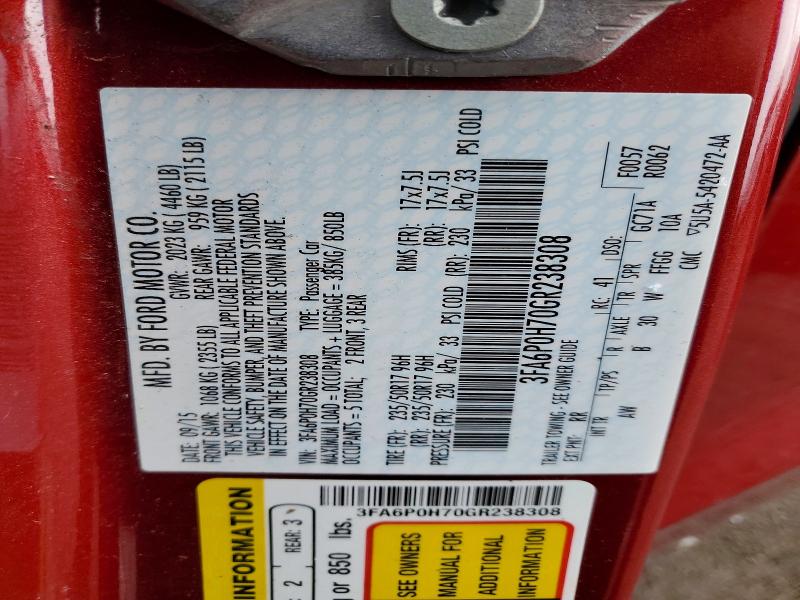 2016 Ford Fusion მანქანა იყიდება აუქციონზე, vin: 3FA6P0H70GR238308, აუქციონის ნომერი: 46174496
