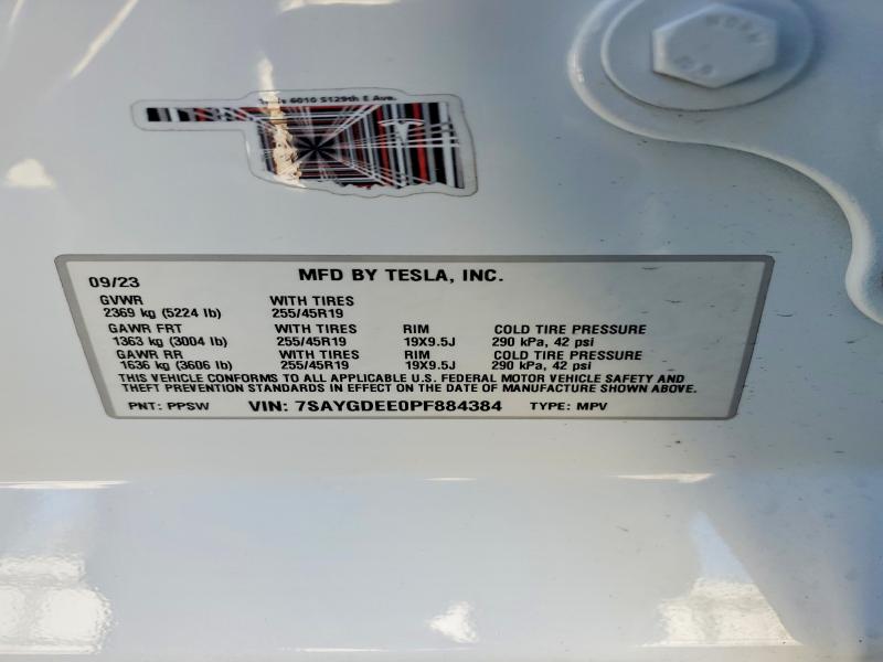 Продажа на аукционе авто 2023 Tesla Model Y, vin: 7SAYGDEE0PF884384, номер лота: 42038036