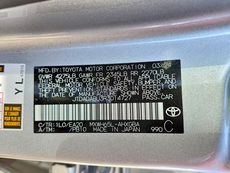 Продажа на аукционе авто 2024 Toyota Prius, vin: JTDADABU3R3014727, номер лота: 47375746