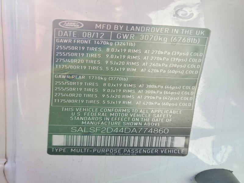 2013 Land Rover Range Rover Sport მანქანა იყიდება აუქციონზე, vin: SALSF2D44DA774860, აუქციონის ნომერი: 79564845