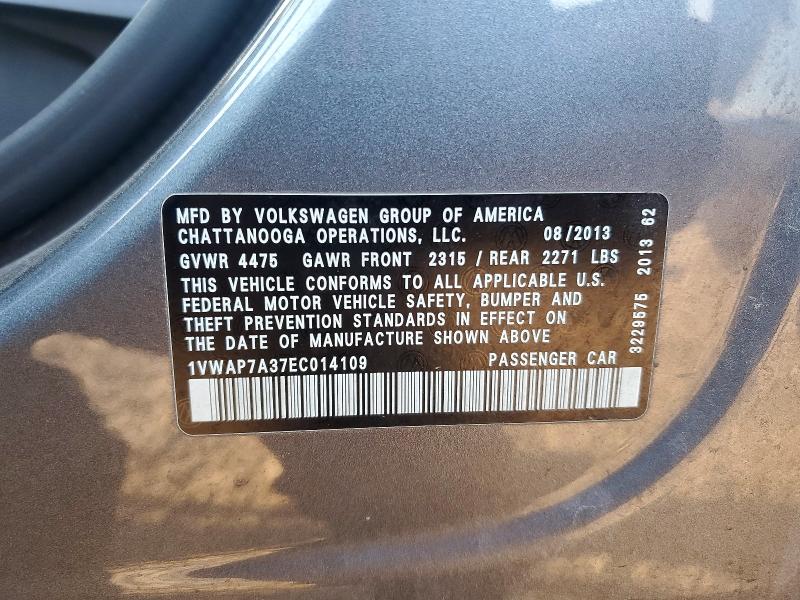 46758786 :رقم المزاد ، 1VWAP7A37EC014109 vin ، 2014 Volkswagen Passat مزاد بيع
