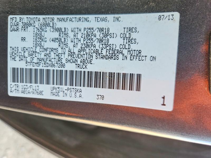 79784265 :رقم المزاد ، 5TFEM5F15DX067200 vin ، 2013 Toyota Tundra مزاد بيع