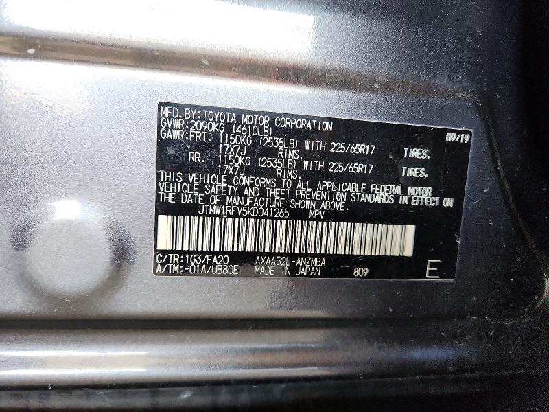 47463626 :رقم المزاد ، JTMW1RFV5KD041265 vin ، 2019 Toyota Rav4 مزاد بيع