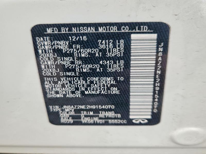 77959405 :رقم المزاد ، JN8AZ2NE2H9154070 vin ، 2017 Infiniti Qx80 مزاد بيع